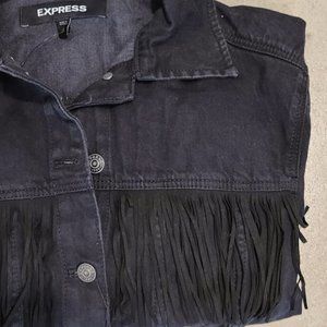 Black Fringe Cropped Denim Jacket